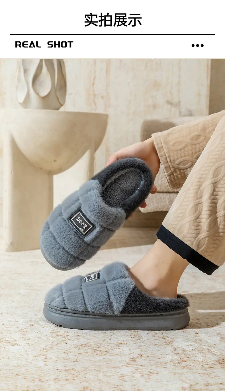 Plus Size Cotton Slippers for Men's Winter Home 2025 New Baotou Cotton Shoes Warm Slippers Autumn and Winter Men's Outer Wear — feature 11