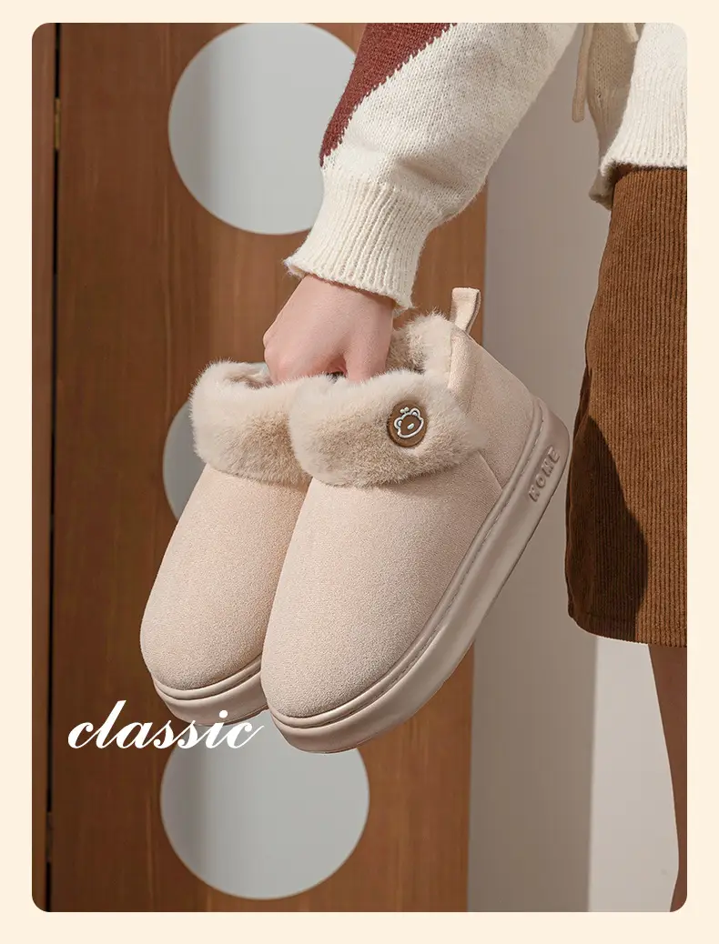Winter Cotton Slippers for Women, Fashionable and Versatile, Non-Slip Thick Soles, Fleece-Lined, Warm Snow Boots, Couple Cotton Shoes for Men — feature 5