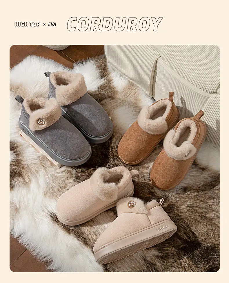 Winter Cotton Slippers for Women, Fashionable and Versatile, Non-Slip Thick Soles, Fleece-Lined, Warm Snow Boots, Couple Cotton Shoes for Men — feature 7