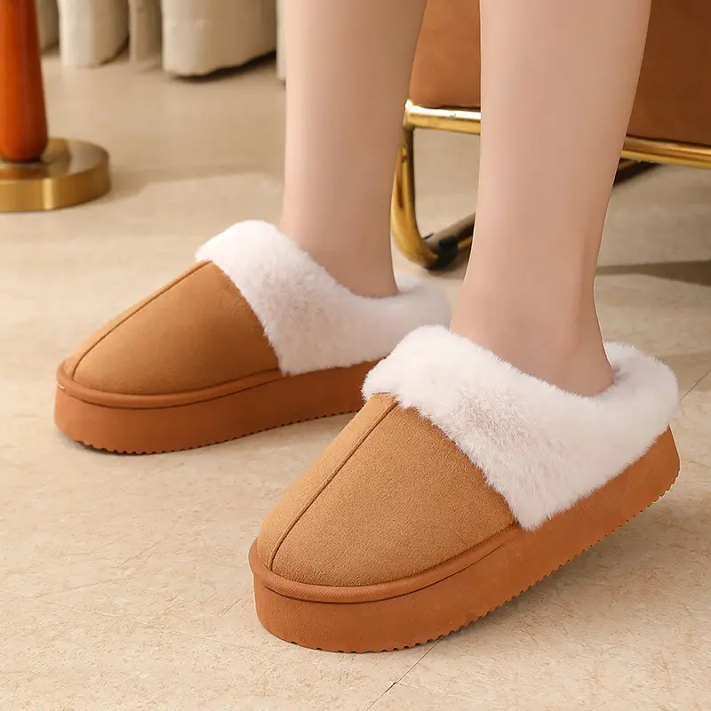 Women Winter Cotton Slippers Brown New Pair - Image 8