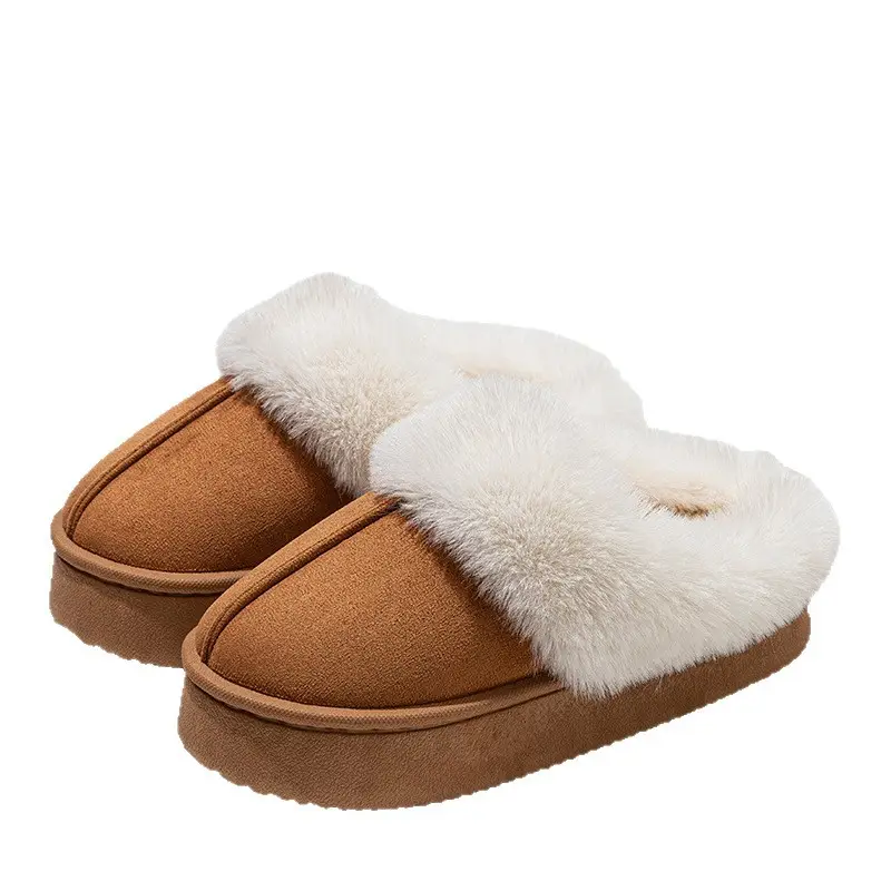 Winter Warm Cotton Slippers for Women Indoor Home Thick-Soled Non-Slip Fleece-Lined Warm Non-Shedding Retro Plush Slippers