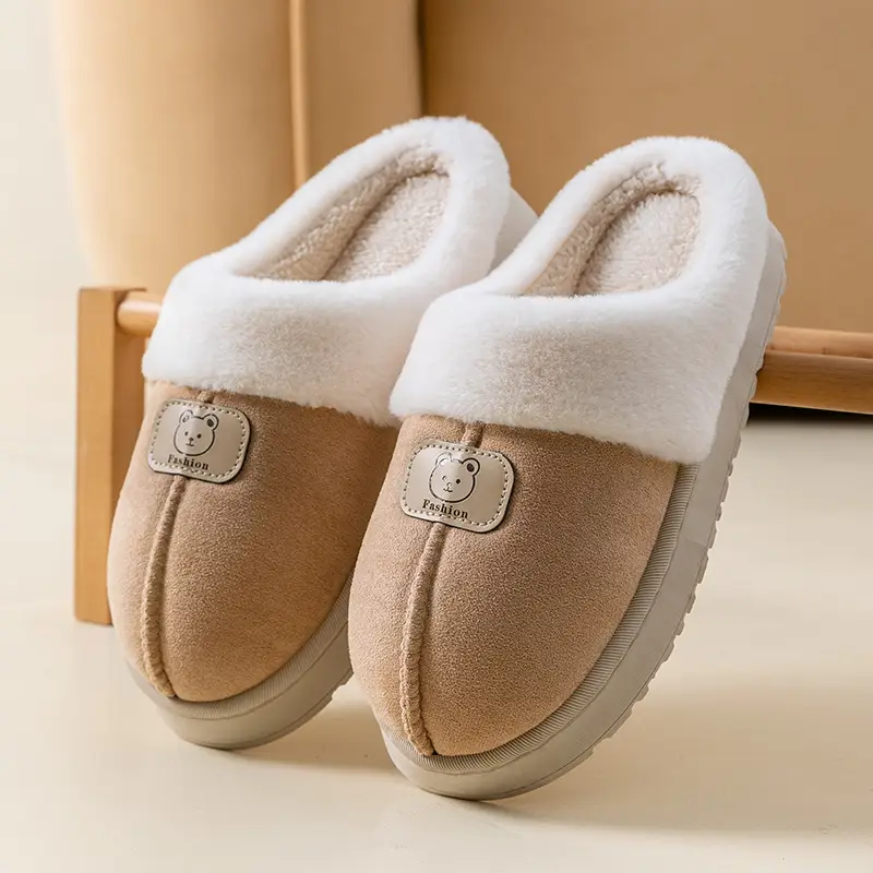 Winter Warm Cotton Slippers for Women Indoor Home Thick-Soled Non-Slip Fleece-Lined Warm Non-Shedding Retro Plush Slippers