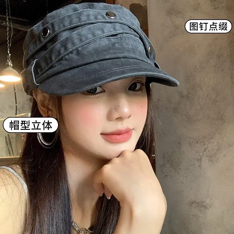 Women Distressed Rivet Cap Face Slimming Casual Hat