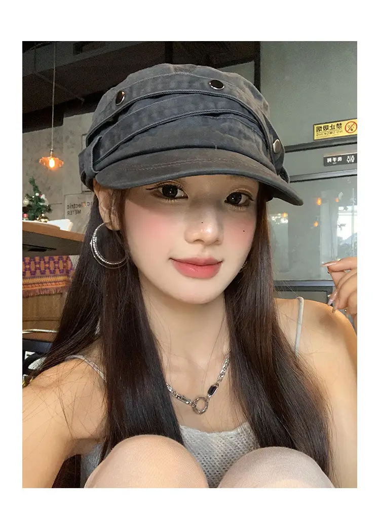 Women Distressed Rivet Cap Face Slimming Casual Hat — feature 7