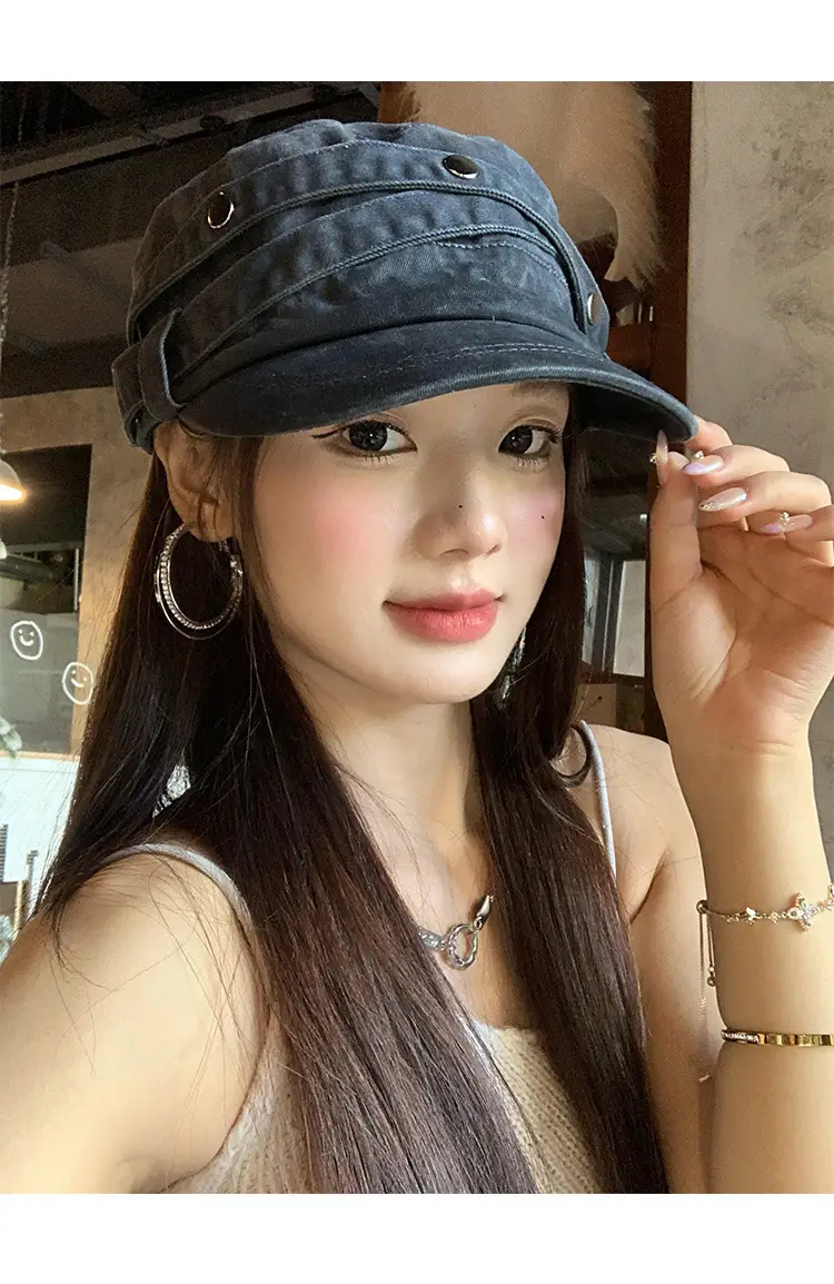 Women Distressed Rivet Cap Face Slimming Casual Hat — feature 9