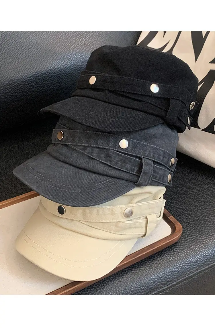 Women Distressed Rivet Cap Face Slimming Casual Hat