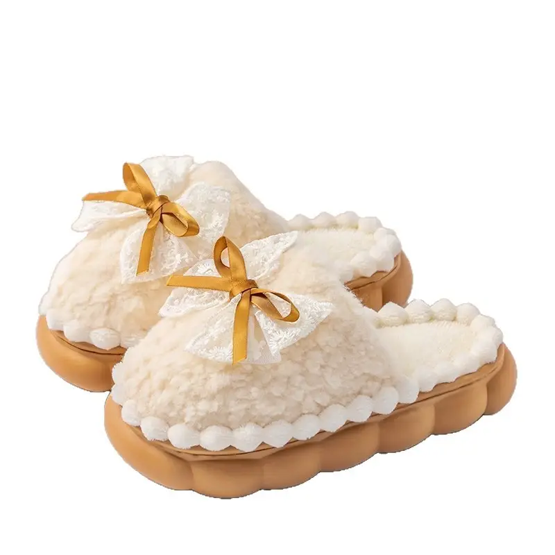 Women's Warm Plush Wool Slippers Purple Bow Decor - Image 19