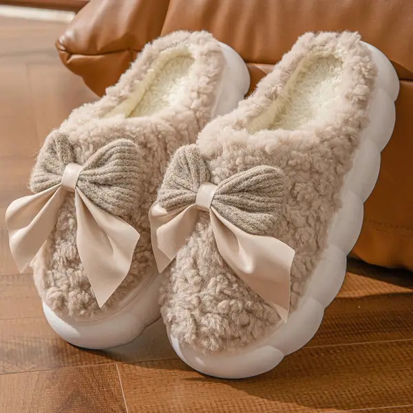 Women's Warm Plush Wool Slippers Purple Bow Decor - Image 8