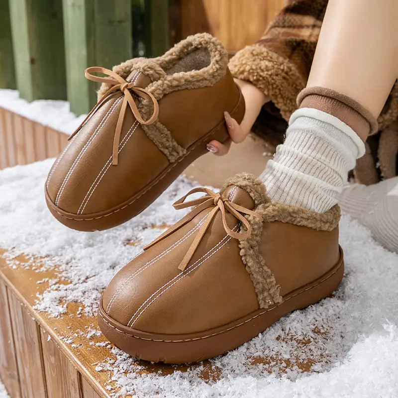 New Pu Leather Cotton Shoes for Women in Winter Thick-Soled Fleece-Lined Warm Outer Wear Non-Slip Waterproof Fashionable Plush Snow Boots - Image 12