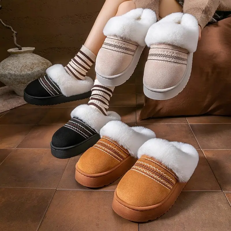 Thickened Cotton Slippers for Women in Autumn and Winter, Indoor and Home Use, Warm and Velvet Bedroom Wedding Confinement Slippers