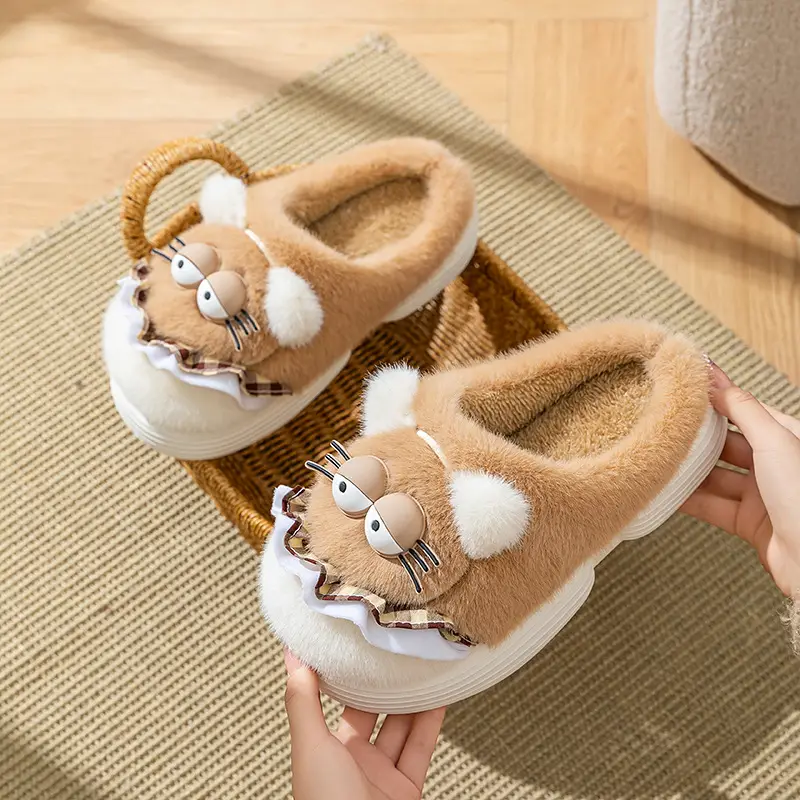Cute Cartoon Cat Cotton Slippers for Women Autumn and Winter Indoor Home Thick-Soled Non-Slip Fleece-Lined Warm Plush Cotton Slippers - Image 18