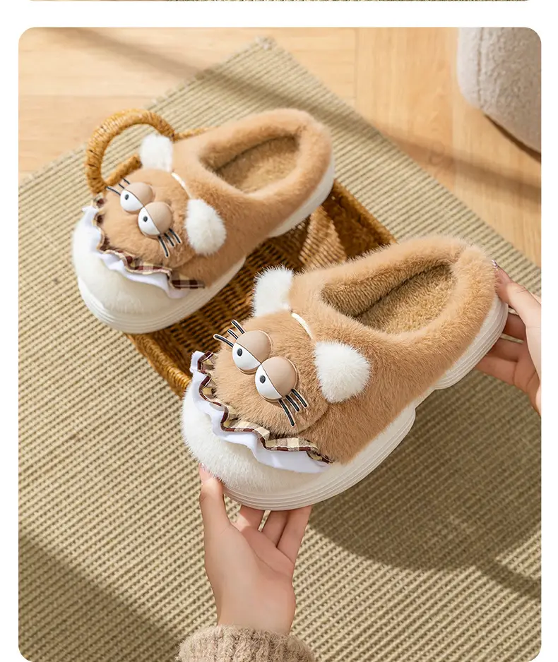 Cute Cartoon Cat Cotton Slippers for Women Autumn and Winter Indoor Home Thick-Soled Non-Slip Fleece-Lined Warm Plush Cotton Slippers — feature 19