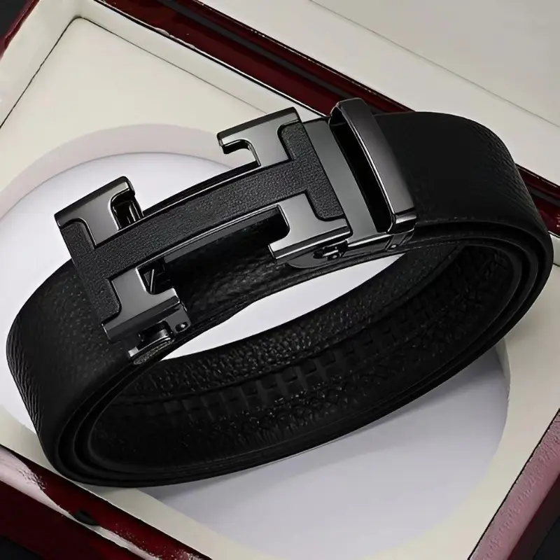 Men's Black Figure-Eight Buckle Belt with First-Layer Cowhide Leather - Image 10