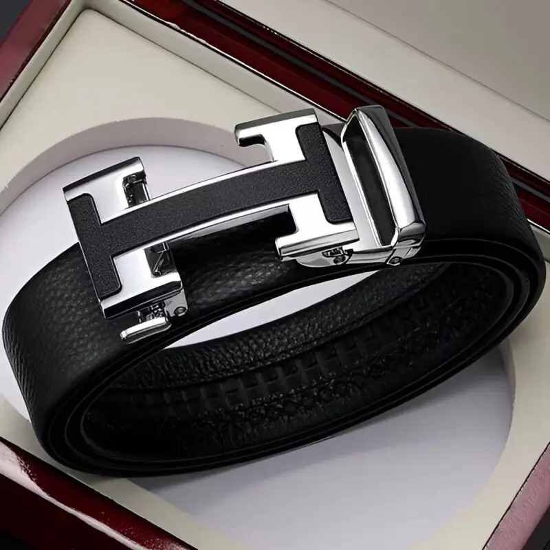 Men's Black Figure-Eight Buckle Belt with First-Layer Cowhide Leather — feature 7
