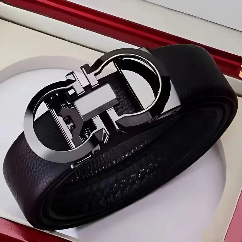 Men's Black Figure-Eight Buckle Belt with First-Layer Cowhide Leather - Image 3