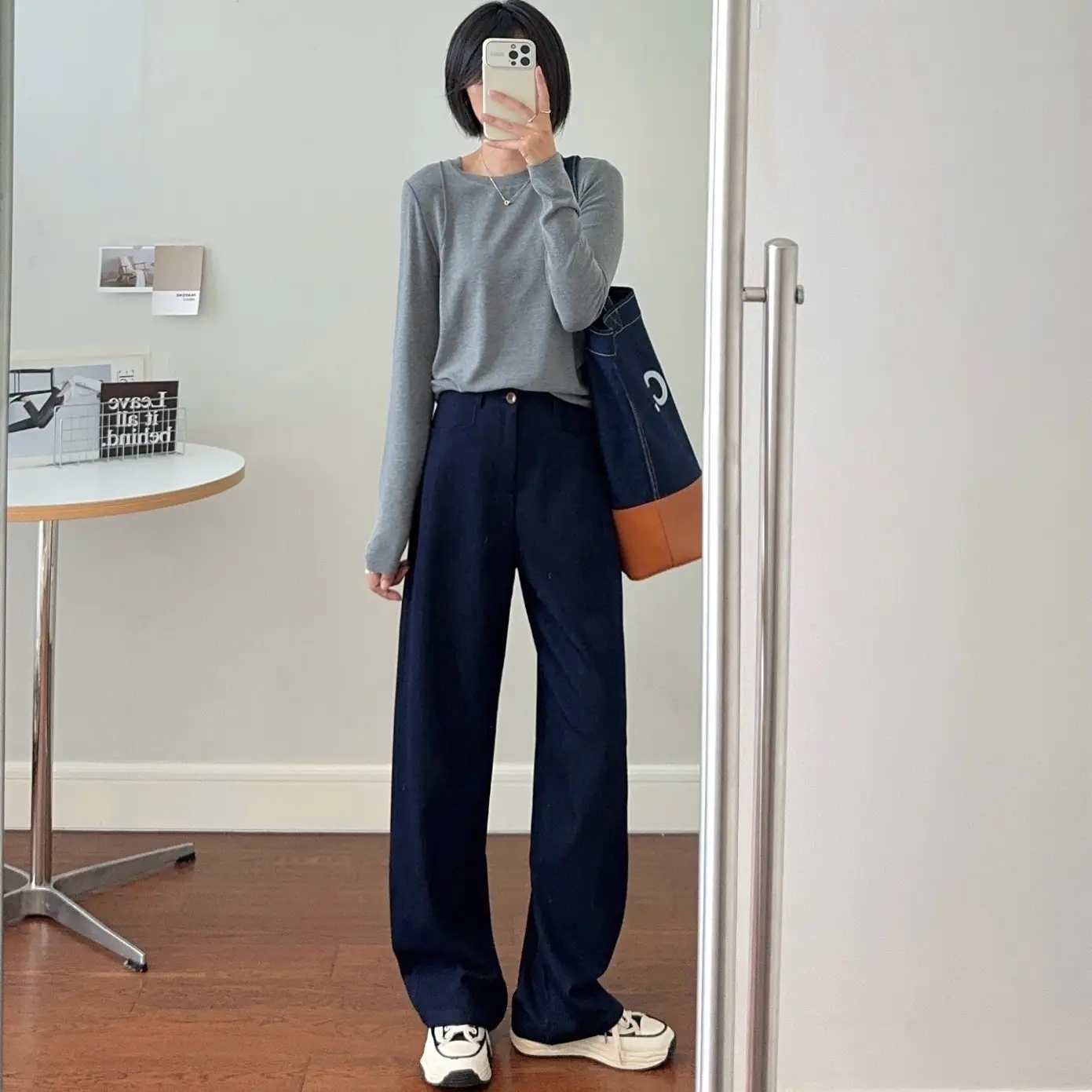 Dark Blue Wide Leg Pants for Women Casual Commute
