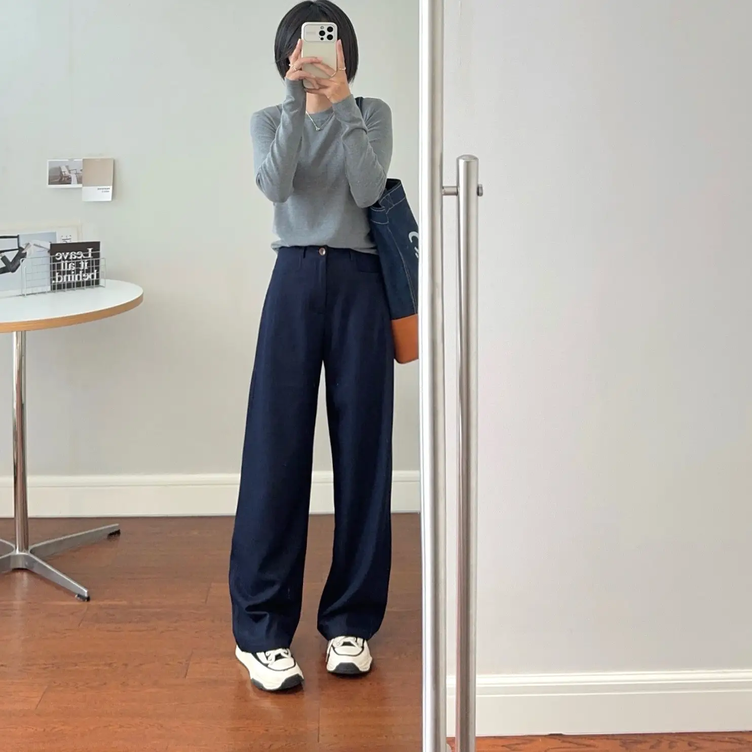 Dark Blue Wide Leg Pants for Women Casual Commute