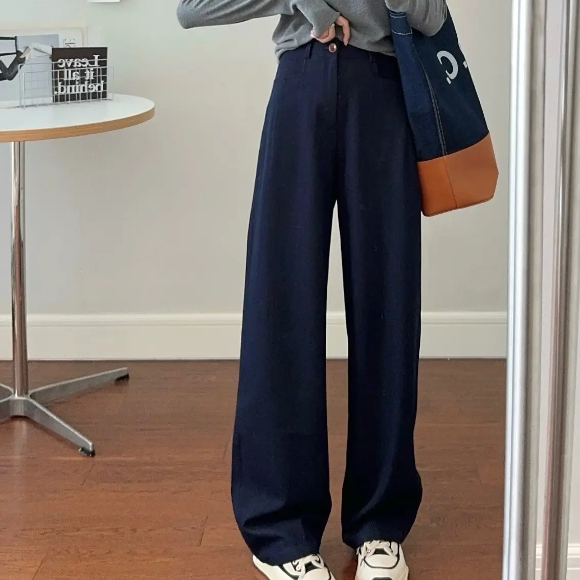 Dark Blue Wide Leg Pants for Women Casual Commute