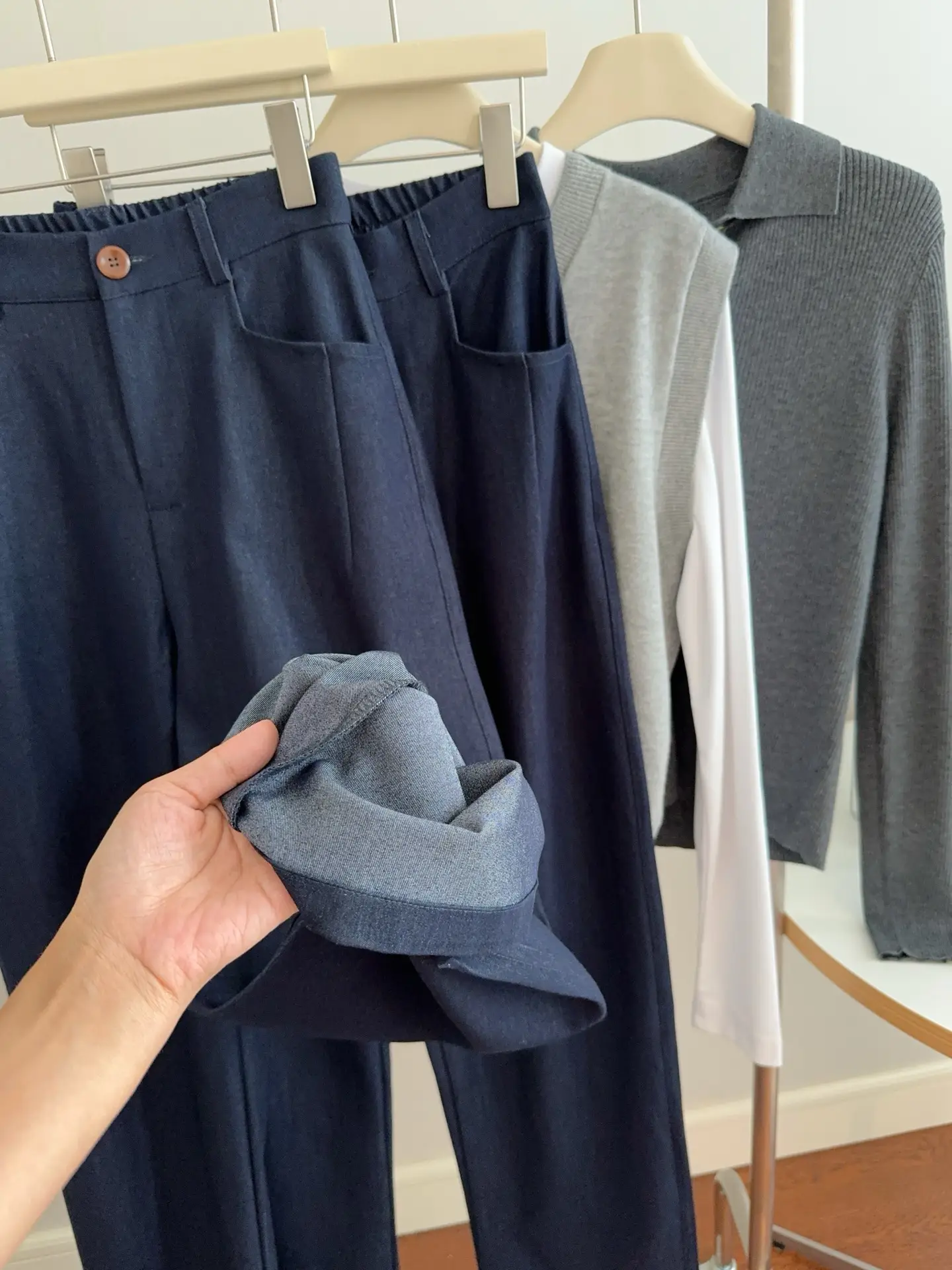 Dark Blue Wide Leg Pants for Women Casual Commute — feature 11