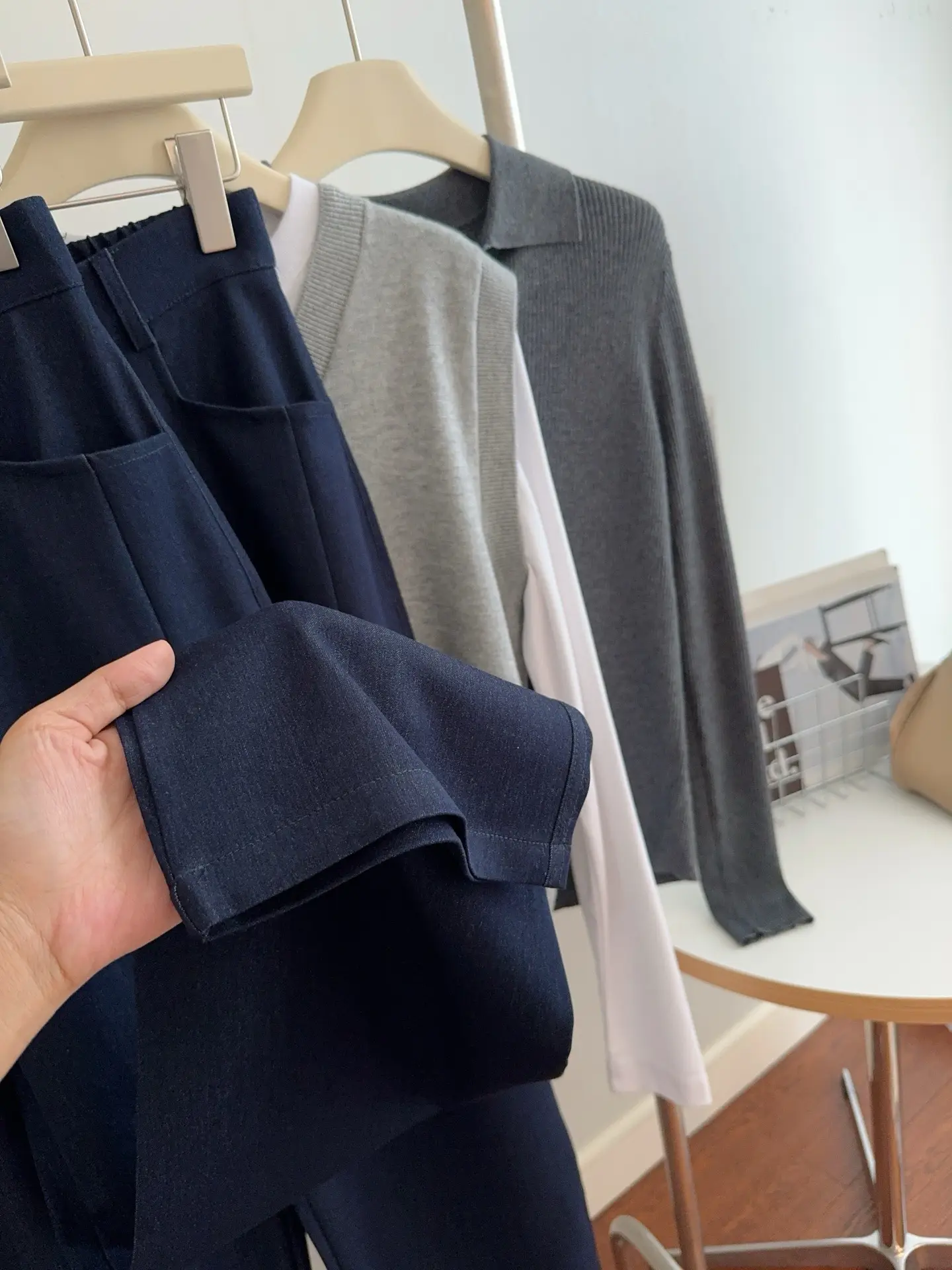 Dark Blue Wide Leg Pants for Women Casual Commute — feature 12