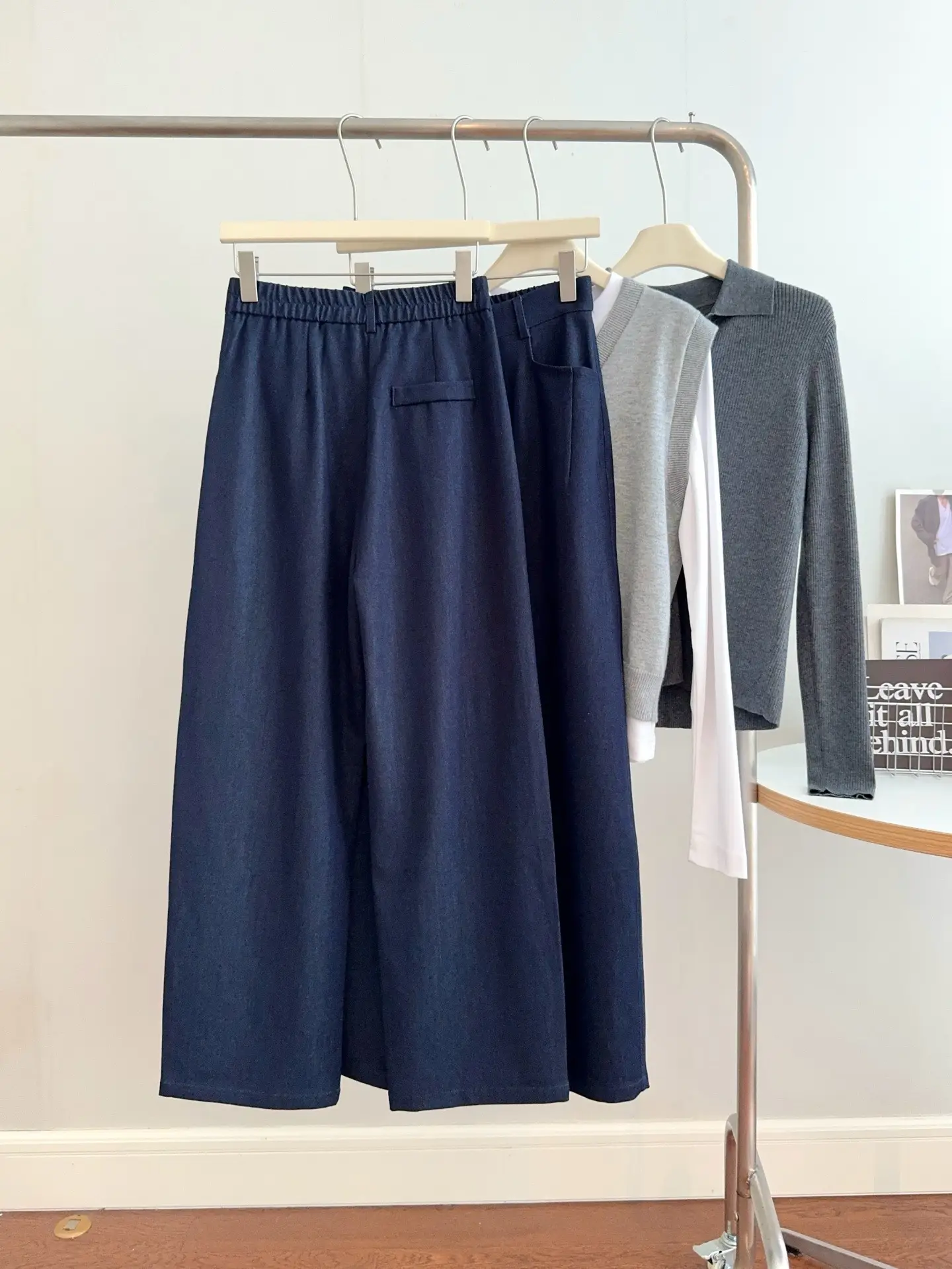 Dark Blue Wide Leg Pants for Women Casual Commute — feature 18