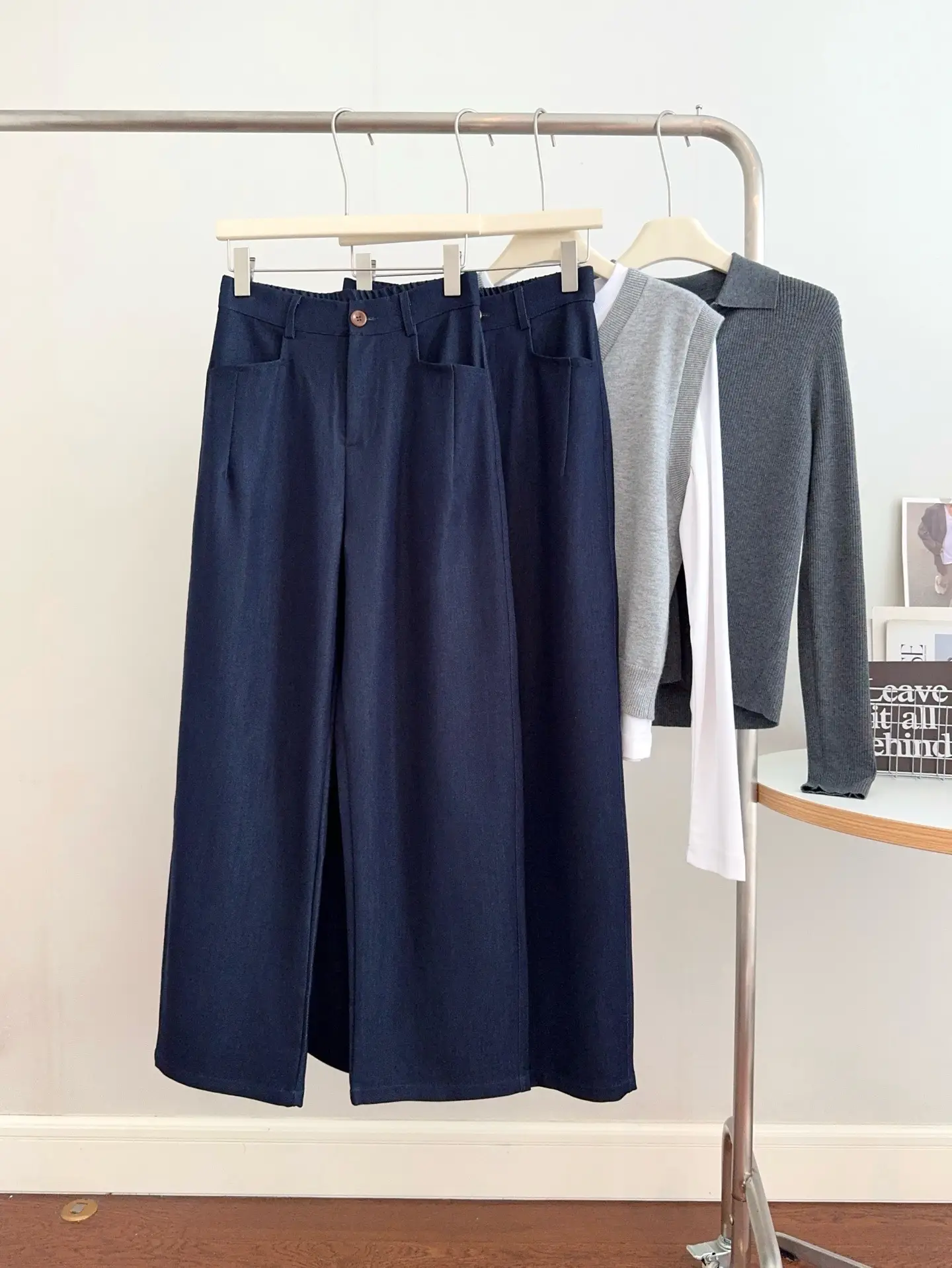 Dark Blue Wide Leg Pants for Women Casual Commute — feature 19