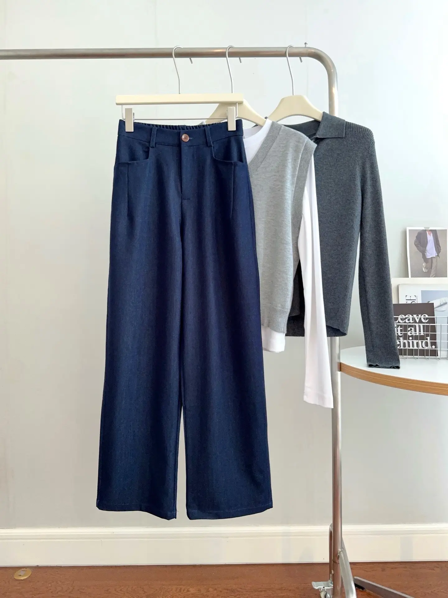 Dark Blue Wide Leg Pants for Women Casual Commute — feature 2