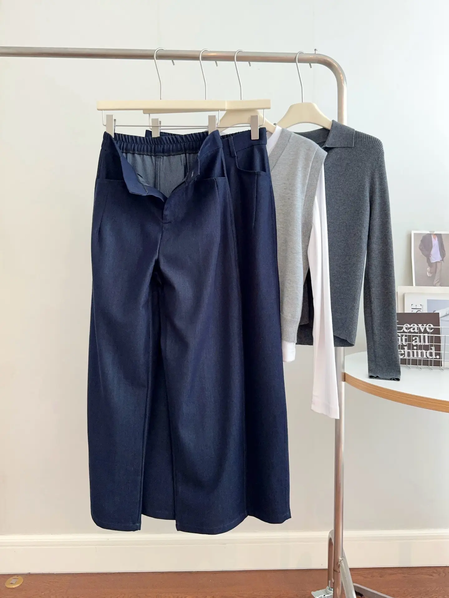 Dark Blue Wide Leg Pants for Women Casual Commute — feature 20