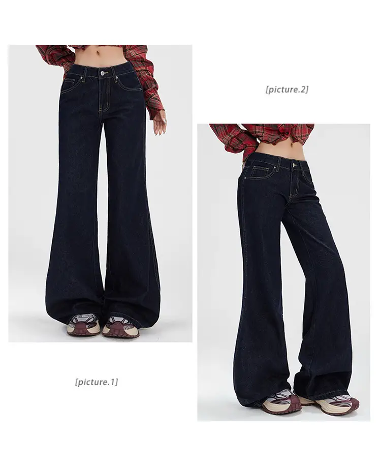 Women Plaid Crop Pants Set Dark Blue Wide Leg — feature 11