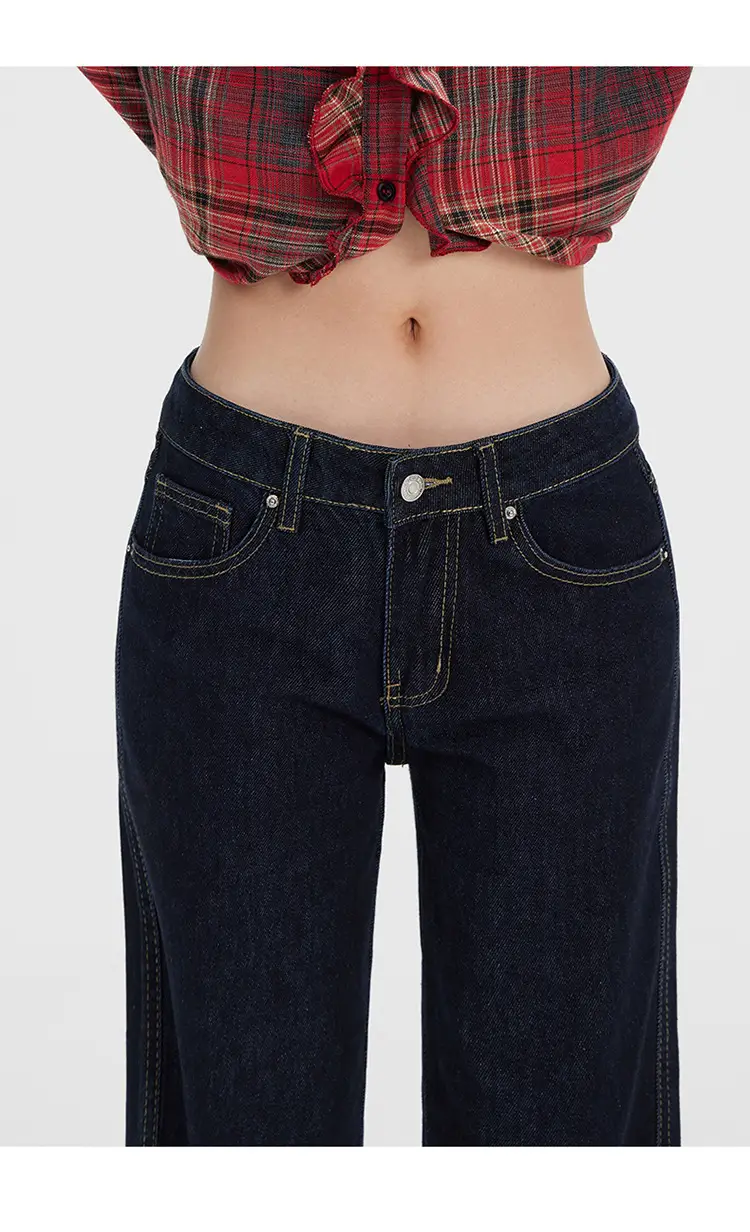 Women Plaid Crop Pants Set Dark Blue Wide Leg — feature 13