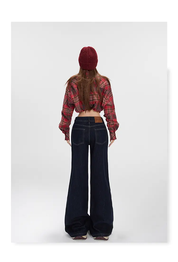 Women Plaid Crop Pants Set Dark Blue Wide Leg — feature 14