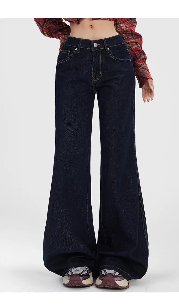 Women Plaid Crop Pants Set Dark Blue Wide Leg — feature 18
