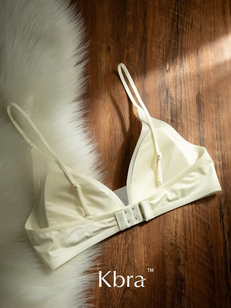 Kbra Milk Satin French Deep V Neck Intimates Women's Summer Spaghetti Straps Seamless Triangle Cup Small Breast No Wire Bra Thin — feature 17