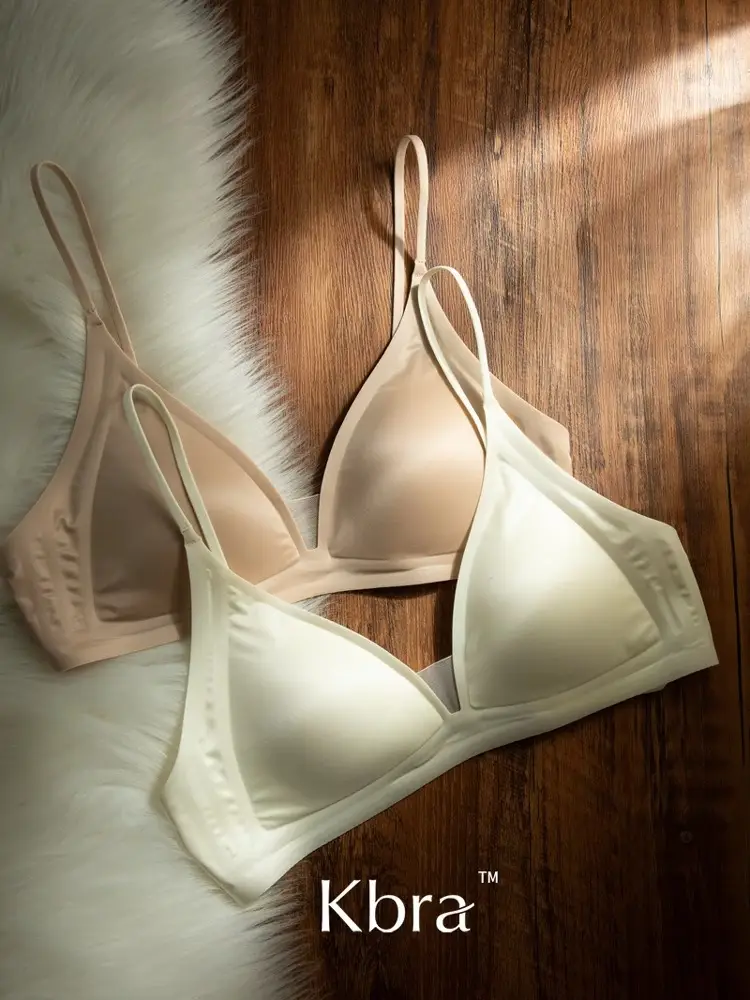Kbra Milk Satin French Deep V Neck Intimates Women's Summer Spaghetti Straps Seamless Triangle Cup Small Breast No Wire Bra Thin — feature 29