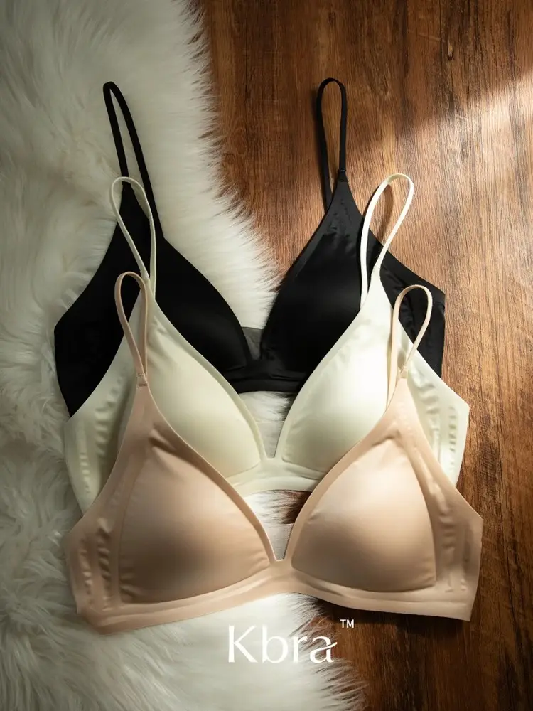 Kbra Milk Satin French Deep V Neck Intimates Women's Summer Spaghetti Straps Seamless Triangle Cup Small Breast No Wire Bra Thin — feature 3