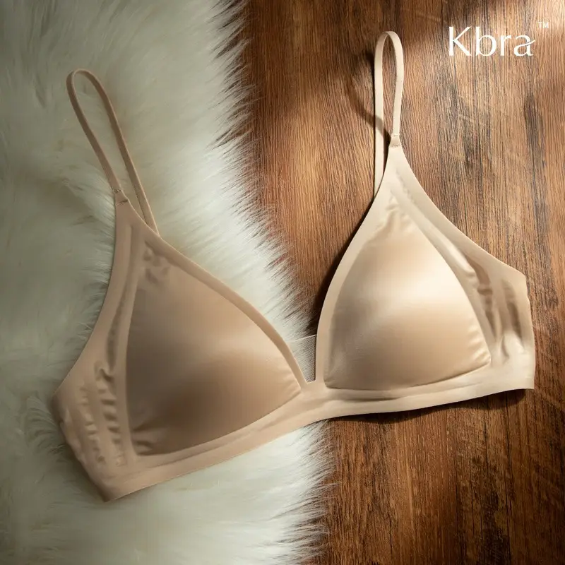 Kbra Milk Satin French Deep V Neck Intimates Women's Summer Spaghetti Straps Seamless Triangle Cup Small Breast No Wire Bra Thin
