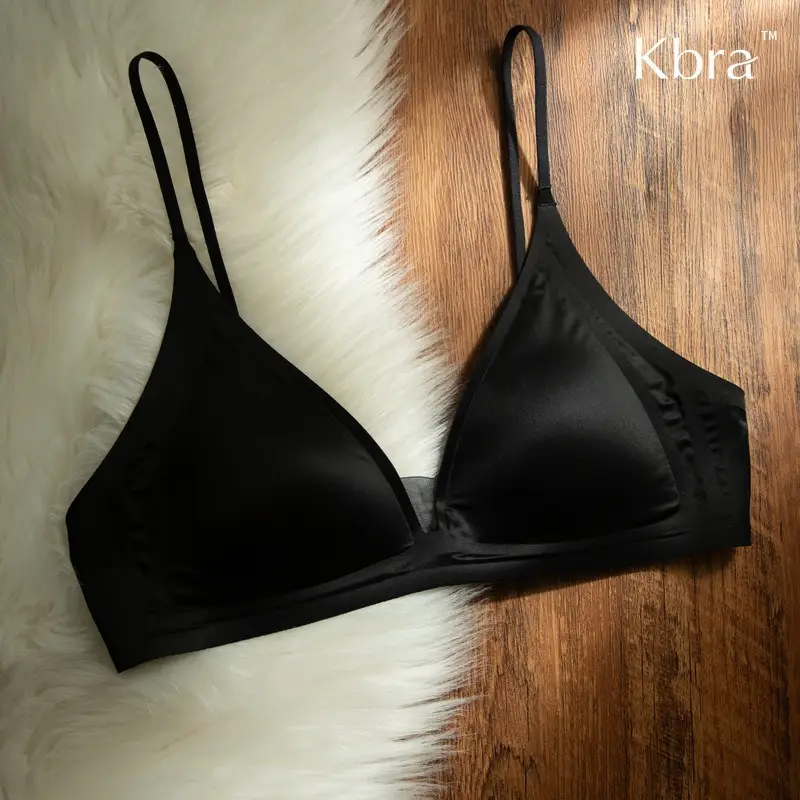Kbra Milk Satin French Deep V Neck Intimates Women's Summer Spaghetti Straps Seamless Triangle Cup Small Breast No Wire Bra Thin