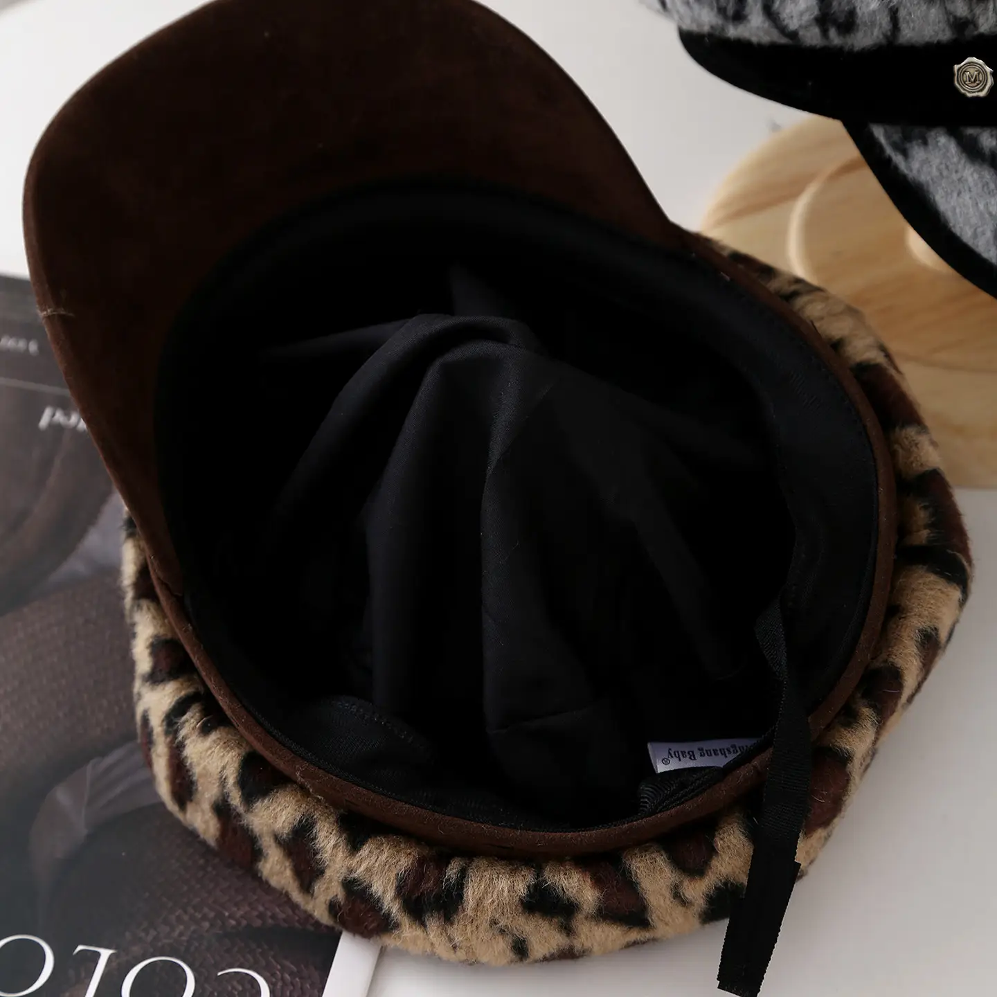 Leopard Print Plush Duckbill Cap for Women - Image 4