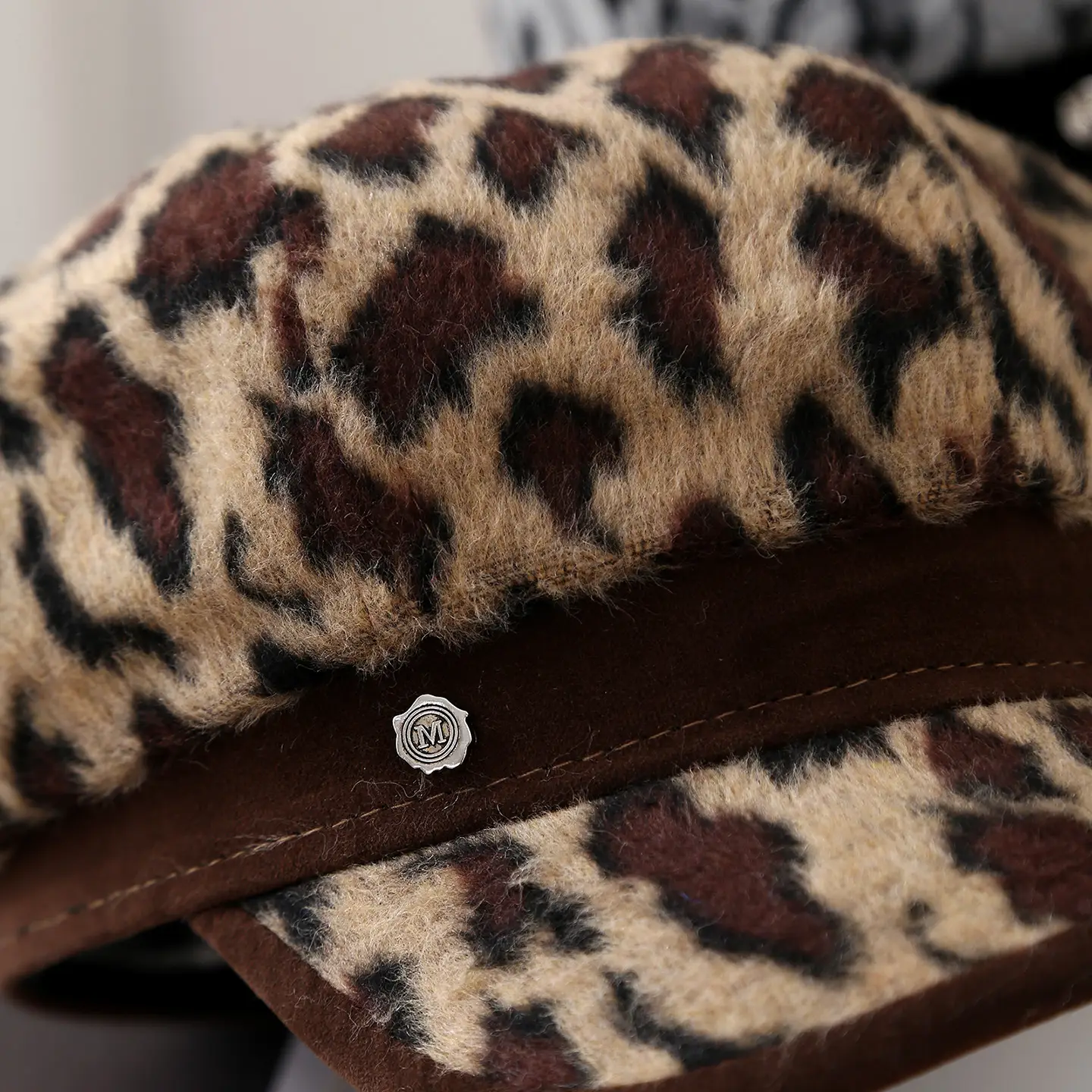 Leopard Print Plush Duckbill Cap for Women - Image 5