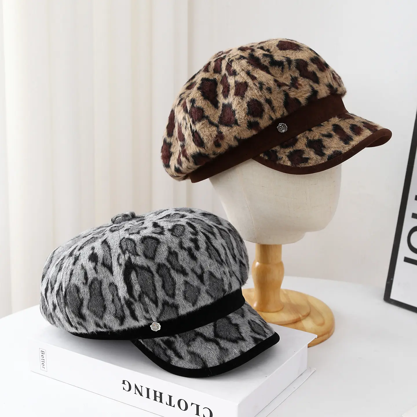 Leopard Print Plush Duckbill Cap for Women — feature 2