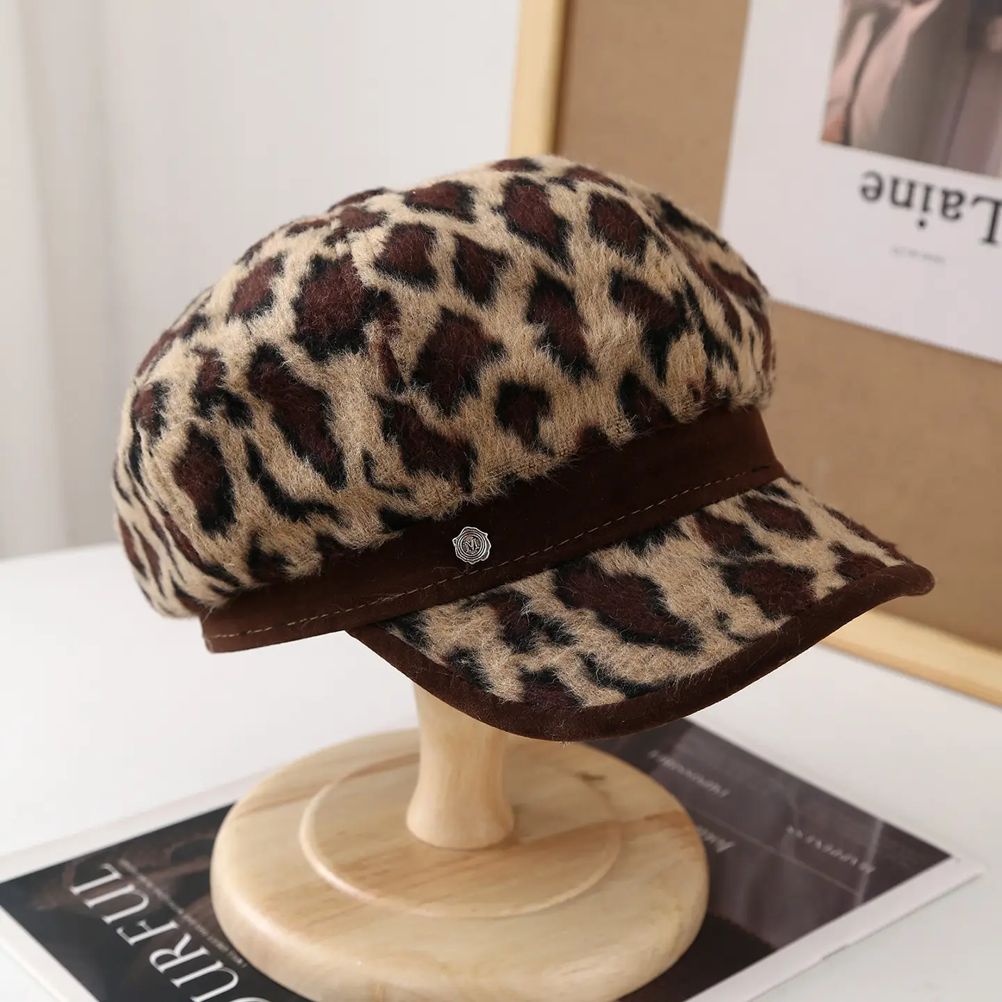 Leopard Print Plush Duckbill Cap for Women - Image 2