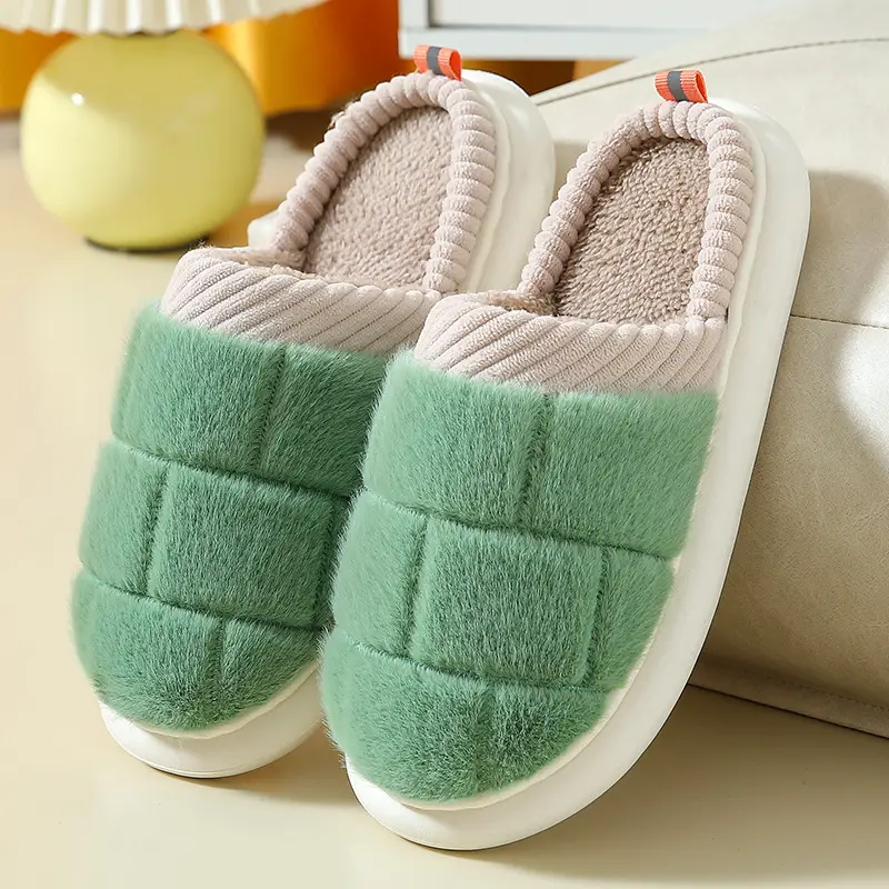 Thick-Soled Cotton Slippers for Women 2025 New Autumn and Winter Home Indoor Non-Slip Anti-Odor Warm Confinement Furry Slippers