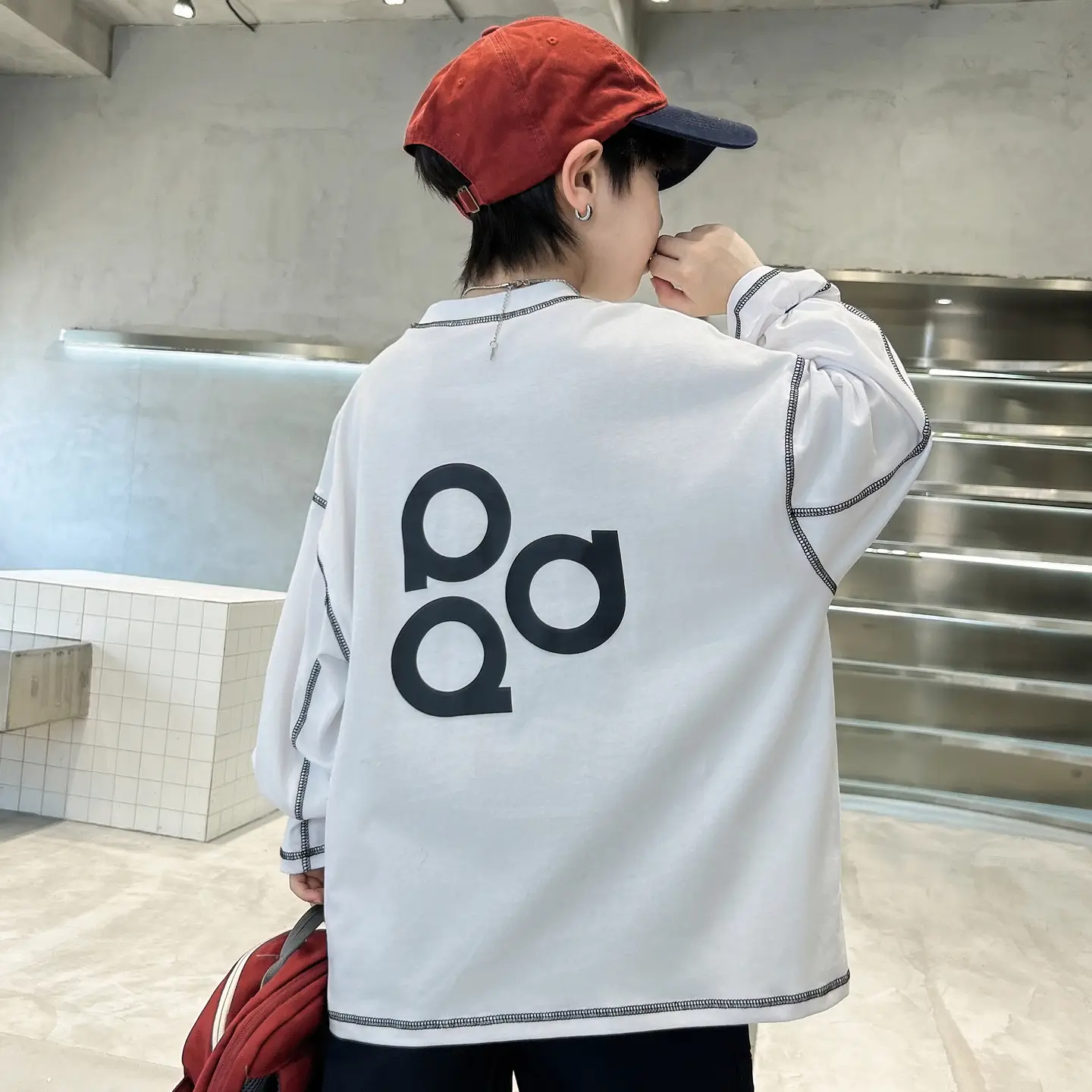 Boys Long Sleeve Sweatshirt Navy Red Floral Print - Image 6