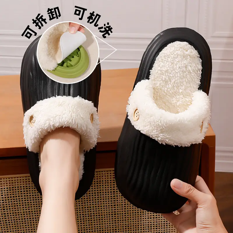 Removable Waterproof Cotton Slippers for Women in Autumn and Winter Home Non-Slip Warm Slippers for Couples to Wear Outside Bitter Melon Slippers for Men - Image 8