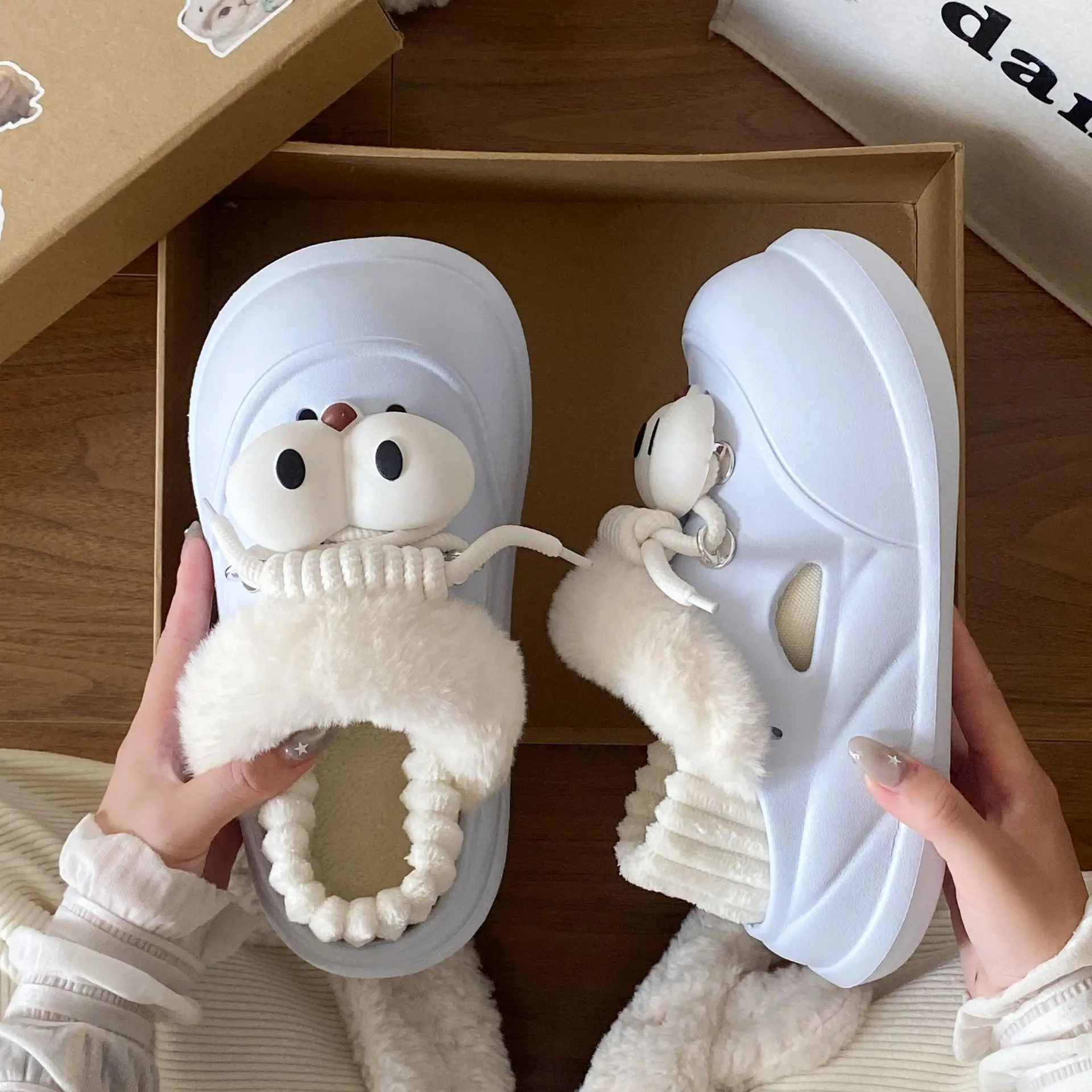 Funny Bear Slippers Winter Warm Non-Slip White