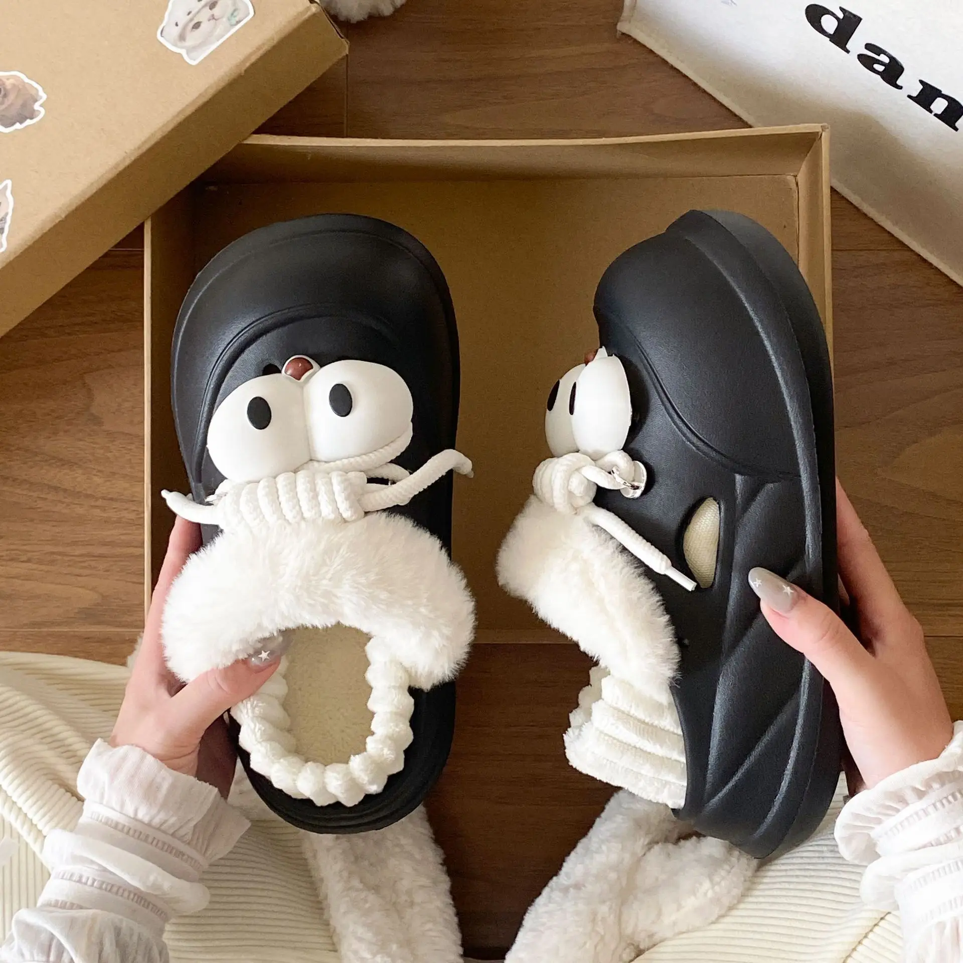 Funny Bear Slippers Winter Warm Non-Slip White