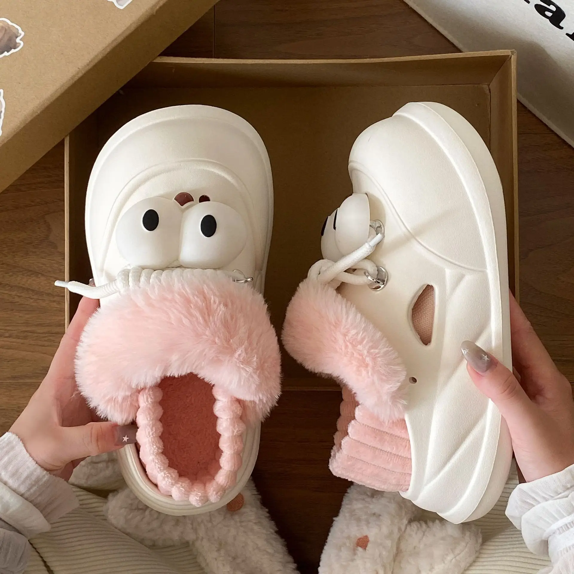 Funny Bear Slippers Winter Warm Non-Slip White