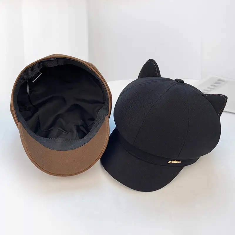 Women Cat Ear Letter Hat Autumn Winter Japanese Retro Face-Slimming Newsboy Cap - Image 5