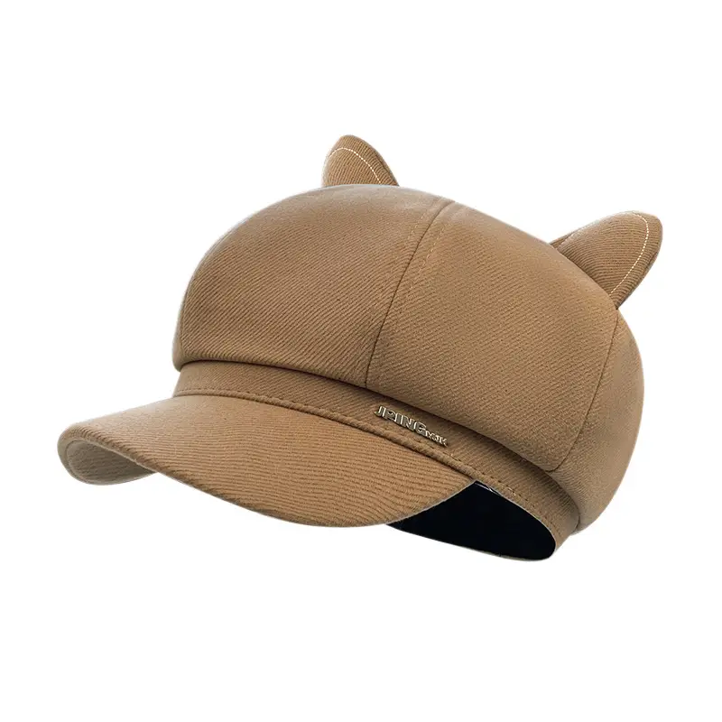 Women Cat Ear Letter Hat Autumn Winter Japanese Retro Face-Slimming Newsboy Cap - Image 7