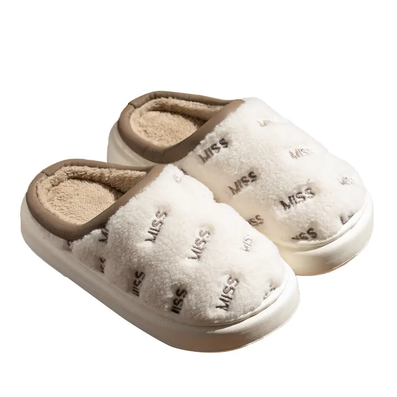 New Soft Thick-Soled Embroidered Plush Slippers for Women in Autumn and Winter Couple Shoes for Home Fleece-Lined Warm Non-Slip Cotton Slippers for Men - Image 8